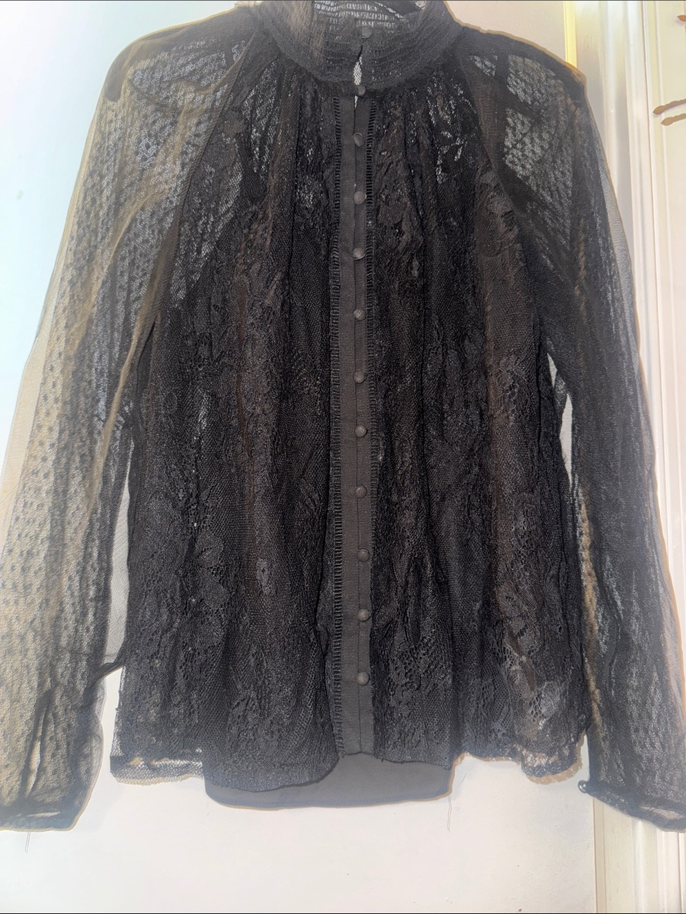 White House Black Market Black Lace Button-Front Blouse